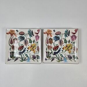 Zara Home Trinket Dish Set 2 Multicolor Botanical Floral Bird Decorative Tray
